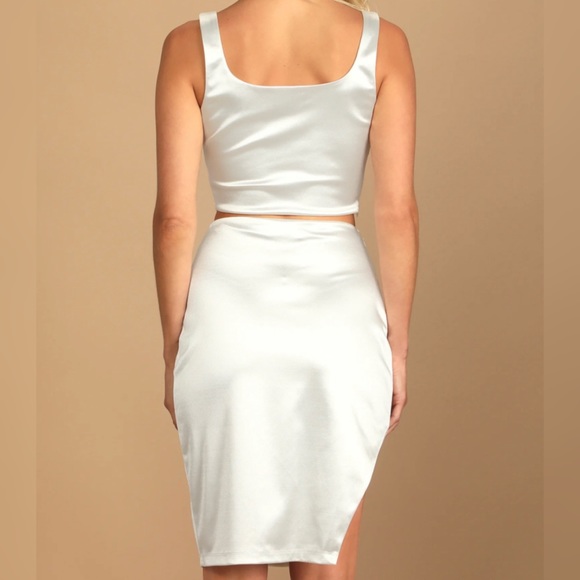 Lulus White Satin Two-Piece Midi Dress - Picture 2 of 6